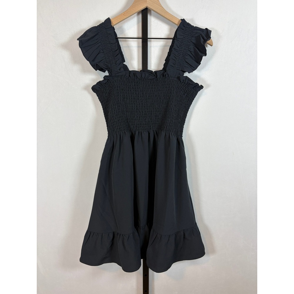 Hill House The Nap Dress Women M Black Smocked Ruffle Mini Cottagecore